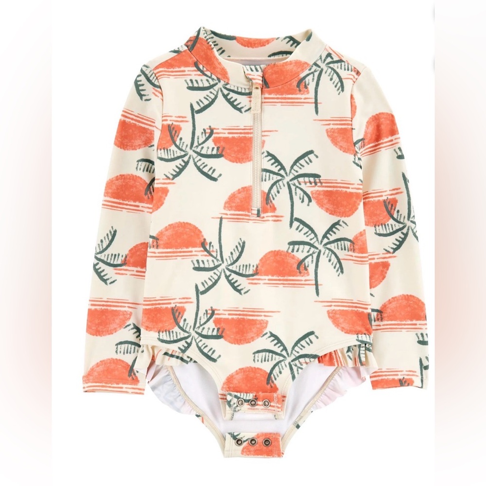 Child of Mine Orange and Green Palm Print Baby Rashguard
